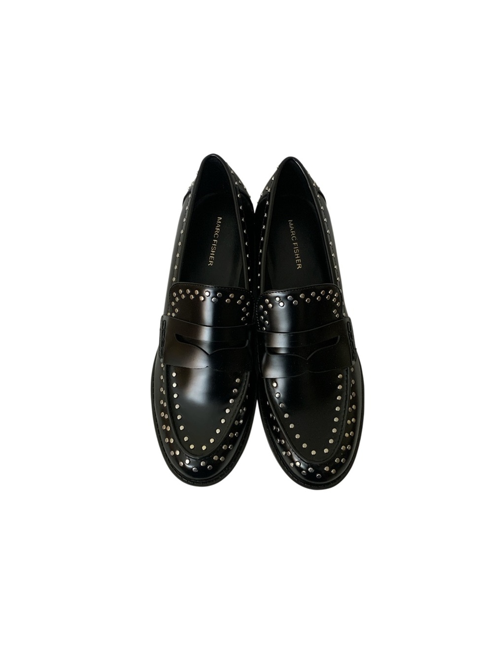 Marc Fisher Black Leather Studded Penny Loafers